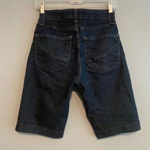 Knee length stretchy dark wash jean shorts